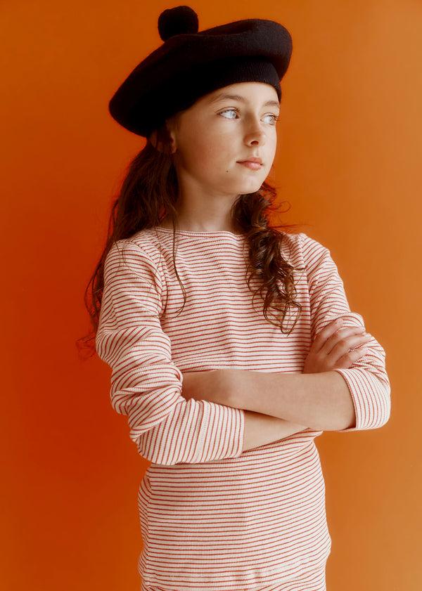 Caramel KISHON CHILDREN'S COTTON T-SHIRT - REDCURRANT / CREAM