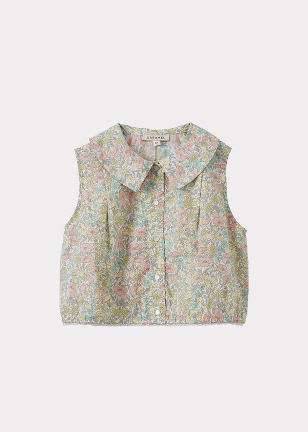 caramel LAINA GIRL'S TOP - LIBERTY POPPY AND DAISY PRINT