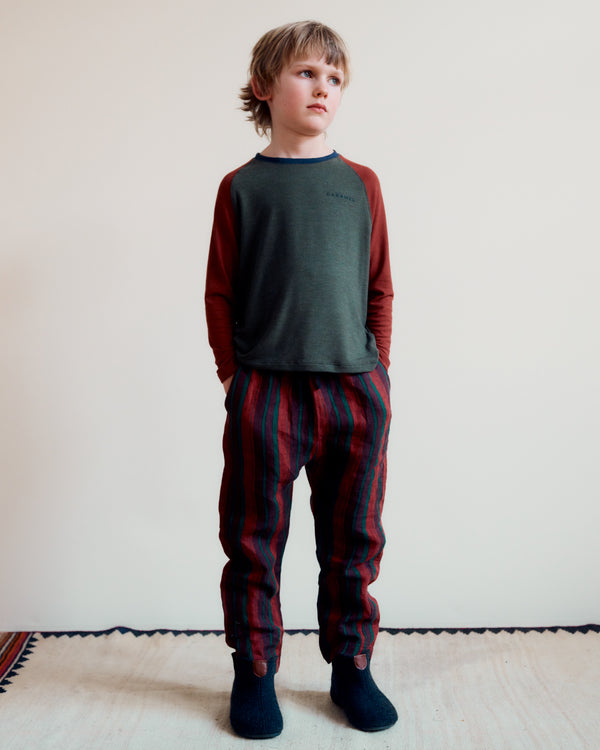 Caramel LEDA CHILDREN'S LINEN TROUSERS - MULTI STRIPES