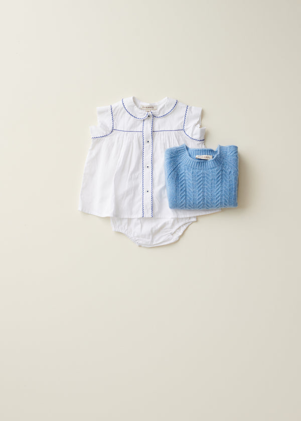 Caramel LEMONGRASS BABY COTTON TOP AND BLOOMER SET - WHITE