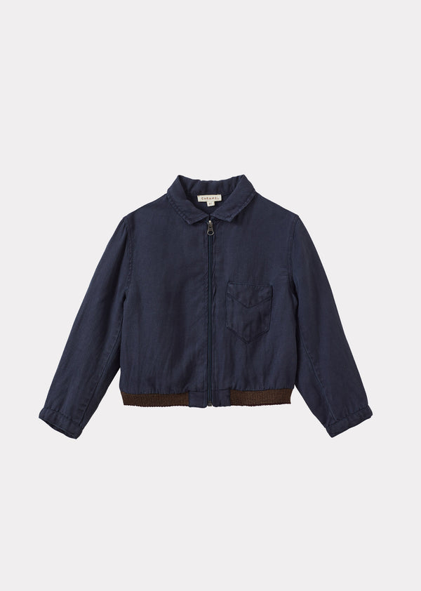 caramel MAGNUS CHILDREN'S LYOCEL LINEN BOMBER JACKET - NAVY