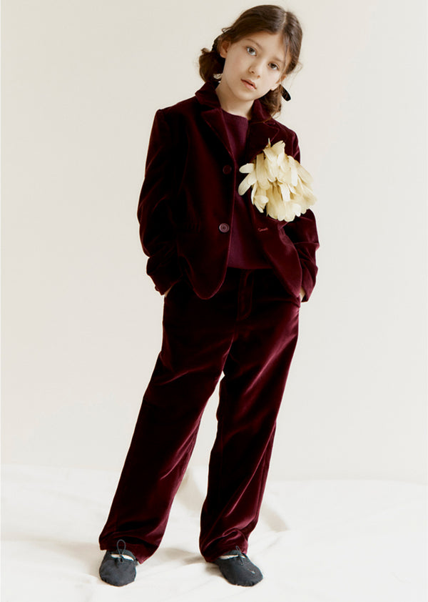Caramel MAGPIE CHILDREN'S COTTON VELVET BLAZER - BURGUNDY