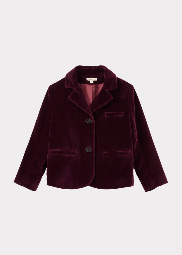 caramel MAGPIE CHILDREN'S COTTON VELVET BLAZER - BURGUNDY
