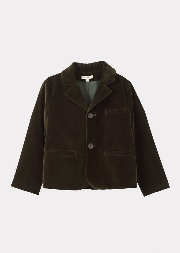 Caramel MAGPIE CHILDREN'S COTTON VELVET BLAZER - FOREST GREEN