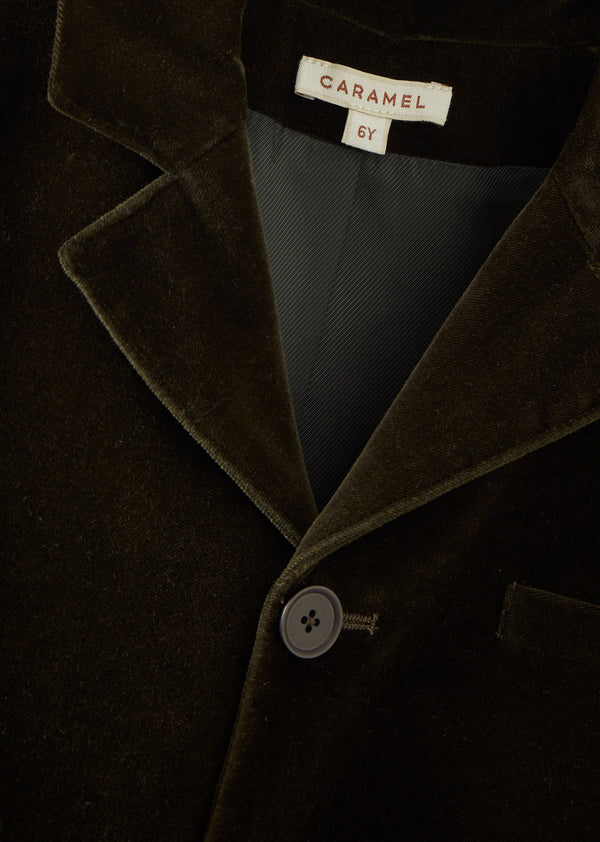 Caramel MAGPIE CHILDREN'S COTTON VELVET BLAZER - FOREST GREEN
