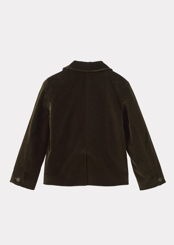 Caramel MAGPIE CHILDREN'S COTTON VELVET BLAZER - FOREST GREEN