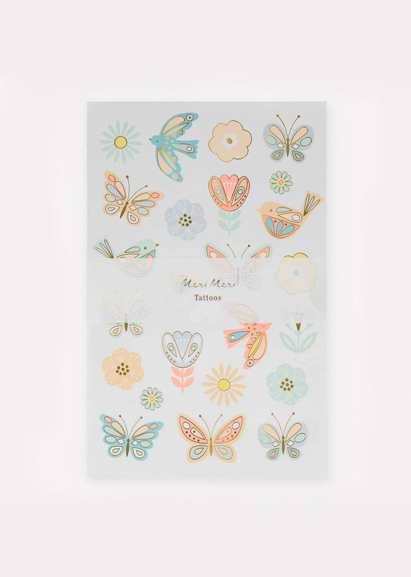 caramel MERI MERI TEMPORARY TATTOOS SET - BIRDS & BUTTERFLIES