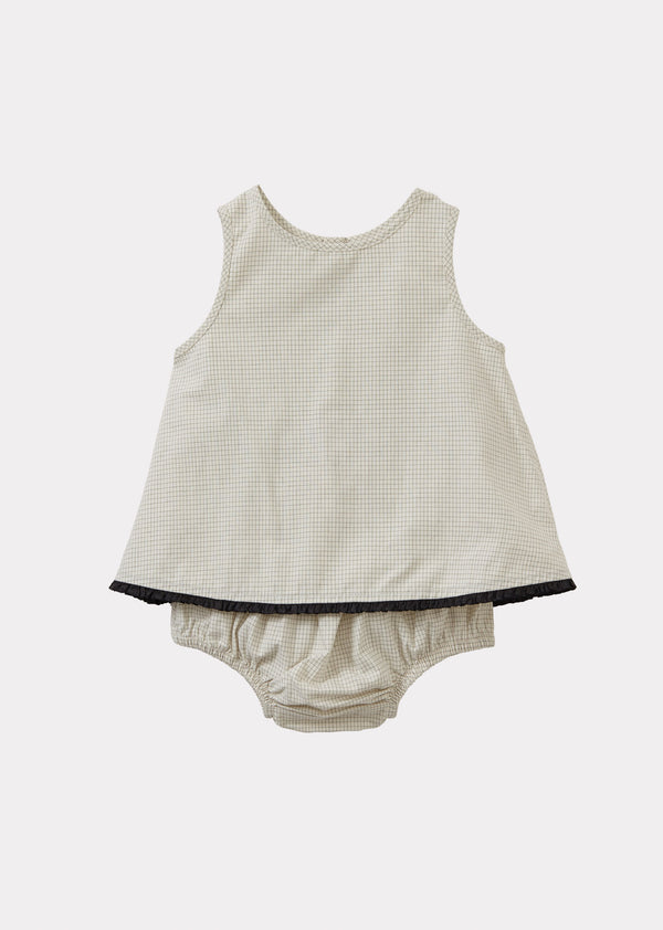 caramel MIRAN BABY TOP AND BLOOMERS SET - OFF-WHITE / BLACK MICRO-CHECK