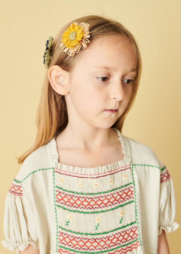 Caramel PACK OF 2 RAFFIA ROSETTE CROCODILE HAIR CLIP - MULTI