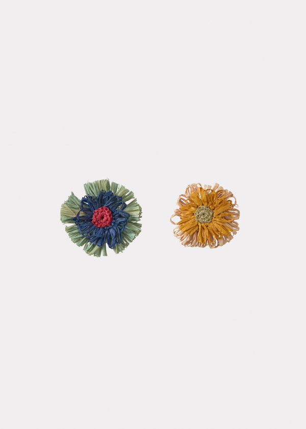 caramel PACK OF 2 RAFFIA ROSETTE CROCODILE HAIR CLIP - MULTI