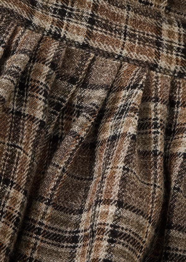 Caramel PEPPERMINT CHILDREN'S WOOL & LINEN DRESS - BROWN / BLACK CHECK