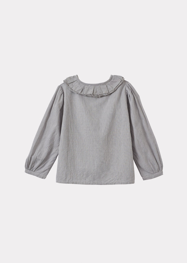 Caramel PHOEBE CHILDREN'S HAND-LOOMED COTTON BLOUSE - GREY MICRO-CHECK