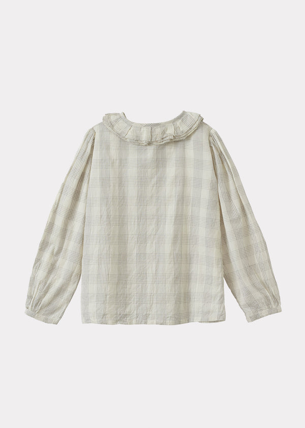 Caramel PHOEBE CHILDREN'S HAND-LOOMED COTTON BLOUSE - WHITE / BLACK CHECK
