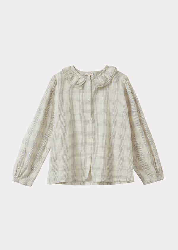 caramel PHOEBE CHILDREN'S HAND-LOOMED COTTON BLOUSE - WHITE / BLACK CHECK