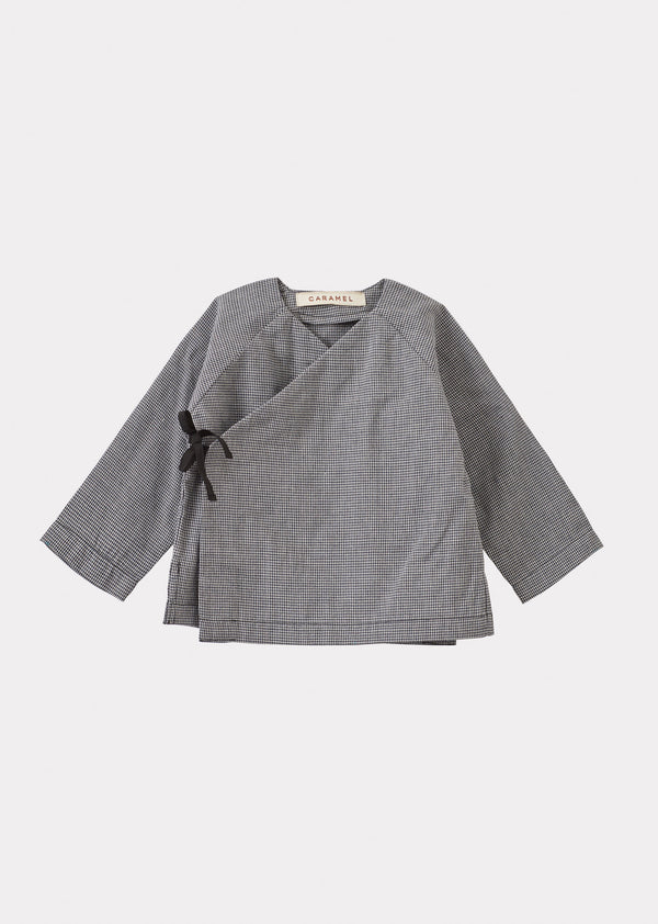 caramel POCHARD BABY WRAP CARDIGAN - BLACK MICRO CHECK