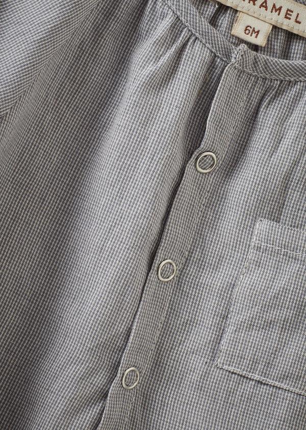 Caramel POPULUS BABY COTTON ROMPER - GREY MICRO-CHECK