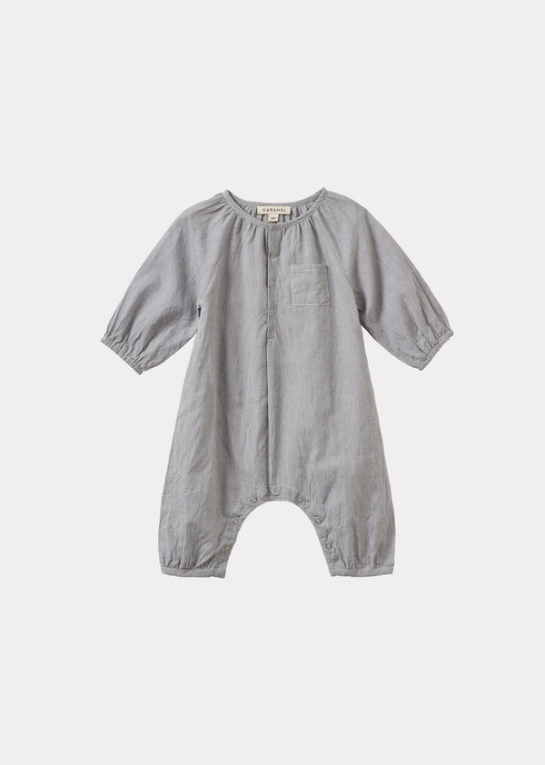 caramel POPULUS BABY COTTON ROMPER - GREY MICRO-CHECK