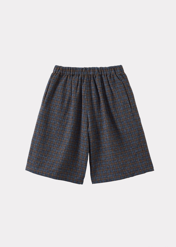 Caramel TARRAGON CHILDREN'S COTTON TWEED SHORTS - BLUE CHECK TWEEDY
