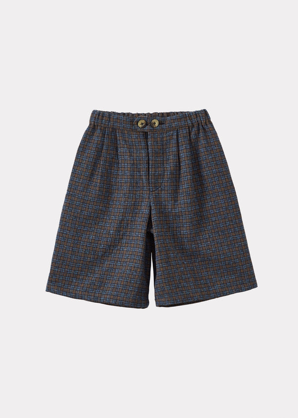 caramel TARRAGON CHILDREN'S COTTON TWEED SHORTS - BLUE CHECK TWEEDY
