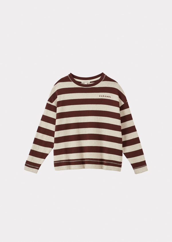 caramel TODEA CHILDREN'S COTTON T-SHIRT - ECRU TAN STRIPE
