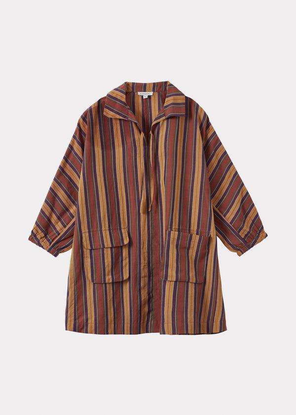 caramel TOMATO GIRL'S COTTON DRESS - BROWN MULTI-STRIPE