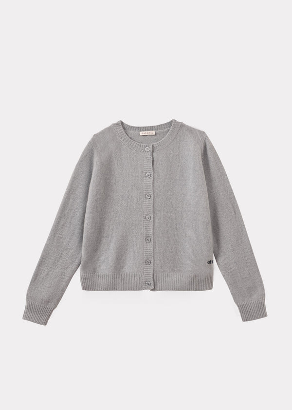 caramel TOPO CHILDREN'S CASHMERE CARDIGAN - PALE GREY