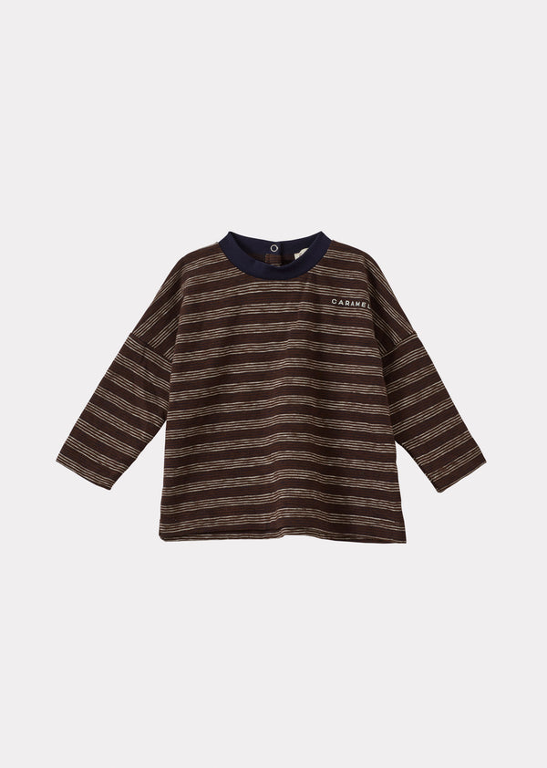 caramel VIBURNAM BABY COTTON T-SHIRT - NAVY / ECRU STRIPE