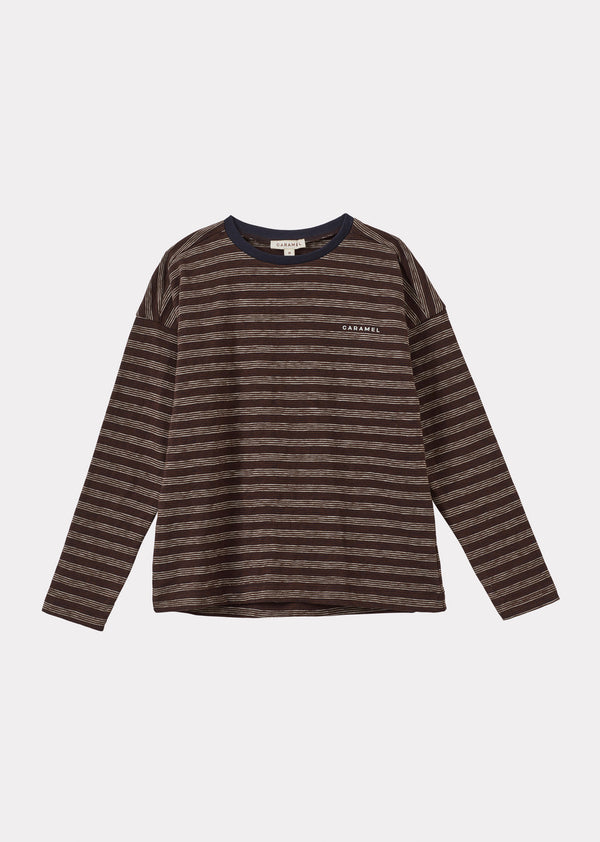 caramel VIBURNAM CHILDREN'S COTTON T-SHIRT - NAVY / ECRU STRIPE