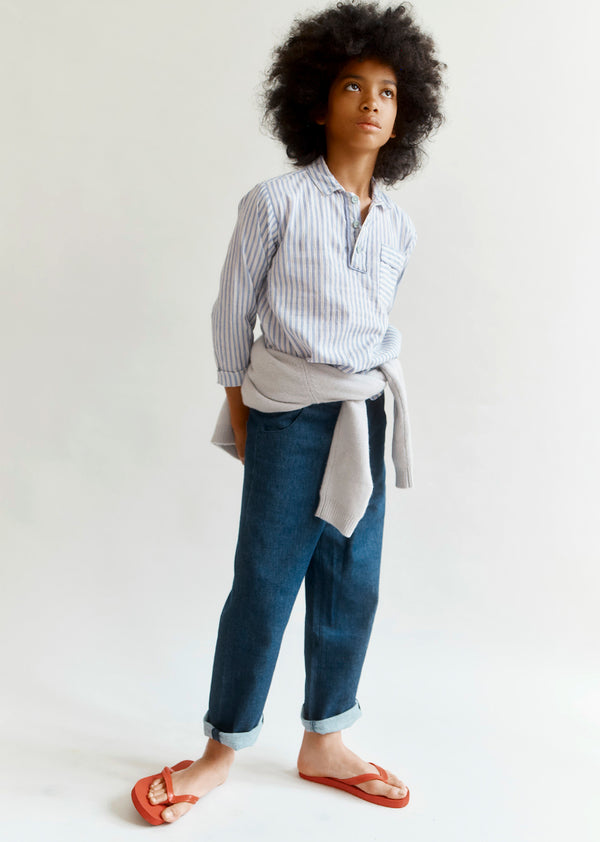 Caramel WALNUT CHILDREN'S HAND-LOOMED COTTON SHIRT - VIOLET STRIPE