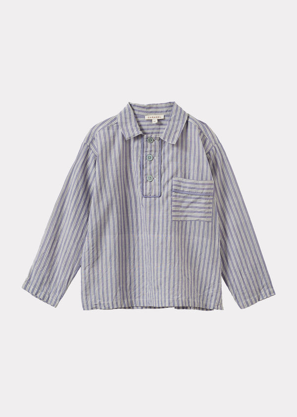 caramel WALNUT CHILDREN'S HAND-LOOMED COTTON SHIRT - VIOLET STRIPE
