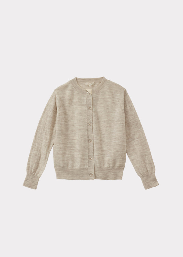 caramel WILLOW CHILDREN'S MERINO WOOL CARDIGAN - CREAM