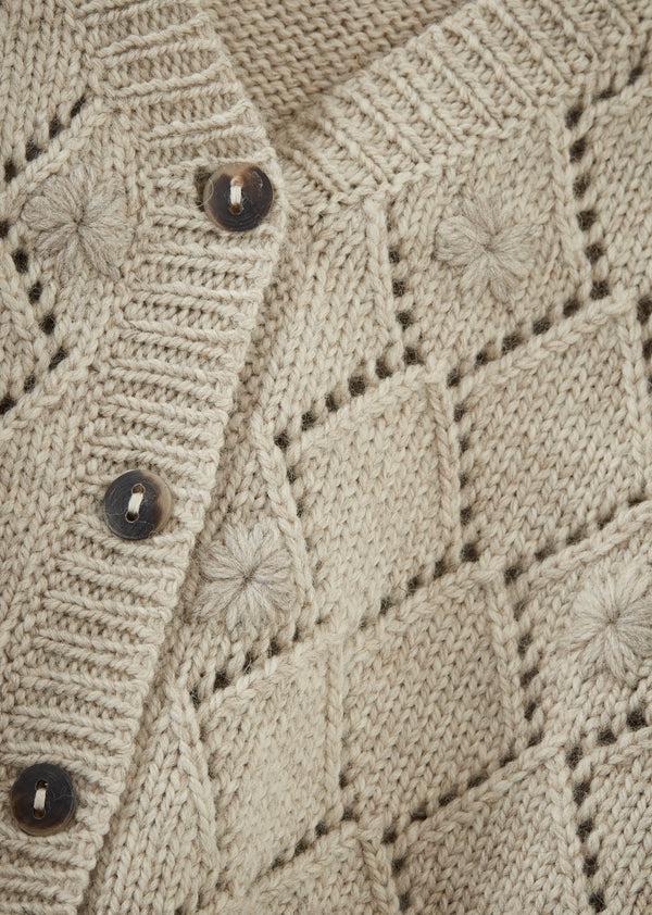 Caramel WOMAN EYELET DIAMOND EMBROIDERED CARDIGAN - STONE