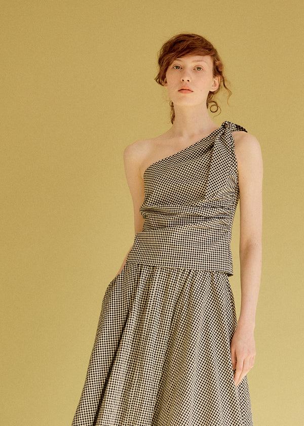 Caramel WOMAN ONE SHOULDER WOMEN TOP - BLACK WHITE CHECK