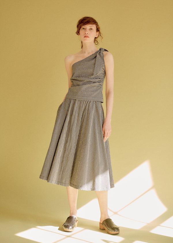 Caramel WOMAN ONE SHOULDER WOMEN TOP - BLACK WHITE CHECK