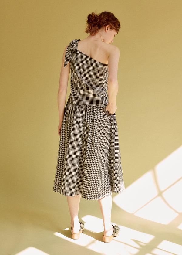 Caramel WOMAN ONE SHOULDER WOMEN TOP - BLACK WHITE CHECK