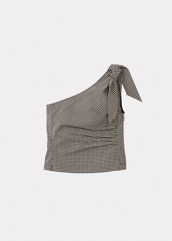 caramel WOMAN ONE SHOULDER WOMEN TOP - BLACK WHITE CHECK