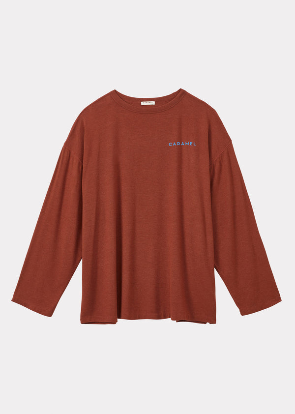 caramel WOMAN OVERSIZE LONG SLEEVE T-SHIRT - BURGUNDY