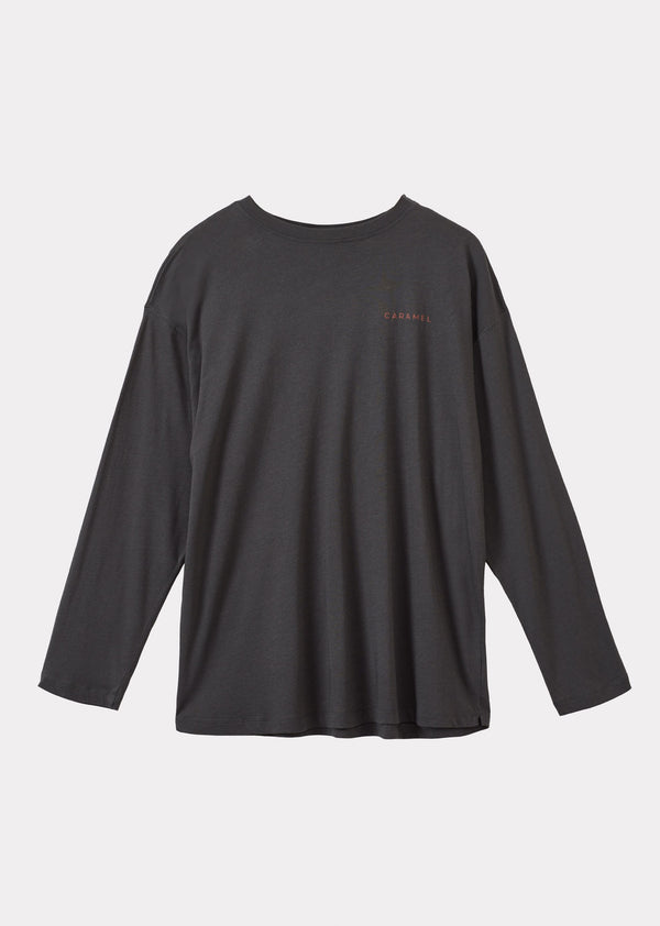 caramel WOMAN OVERSIZE LONG SLEEVE T-SHIRT - CHARCOAL