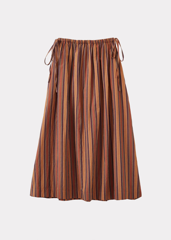 Caramel WOMEN'S DRAWSTRING FULL SKIRT - BROWN MULTI-STRIPES