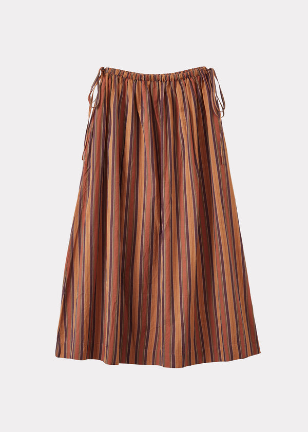caramel WOMEN'S DRAWSTRING FULL SKIRT - BROWN MULTI-STRIPES