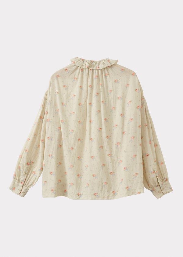 Caramel WOMEN'S FRILL COLLAR COTTON BLOUSE - ROSE BOUQUET PRINT