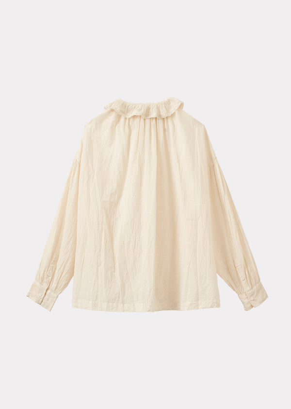 Caramel WOMEN'S FRILL COLLAR COTTON BLOUSE - WHITE VOILE