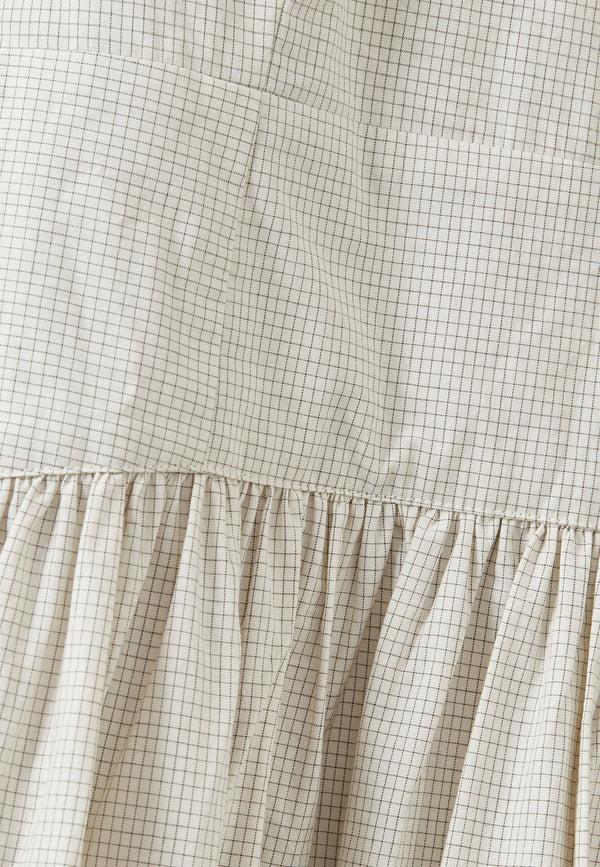 Caramel WOMEN'S PANELLED COTTON DRESS - OFF-WHITE / BLACK MICRO-CHECK