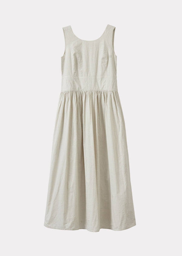 caramel WOMEN'S PANELLED COTTON DRESS - OFF-WHITE / BLACK MICRO-CHECK