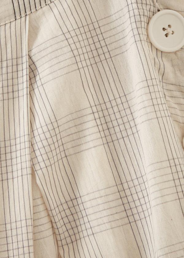 Caramel WOMEN'S PLEATED FRILL COTTON SKIRT - ECRU / GREY CHECK