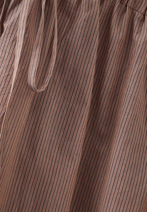 Caramel WOMEN'S TIE-DETAIL TROUSERS - BROWN / BLACK STRIPES