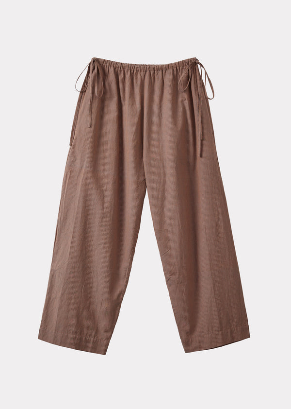 caramel WOMEN'S TIE-DETAIL TROUSERS - BROWN / BLACK STRIPES