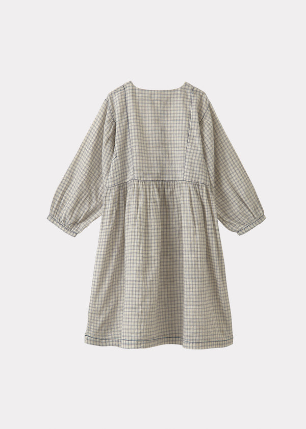 Caramel YARROW GIRL'S COTTON DRESS - WHITE / NAVY CHECK