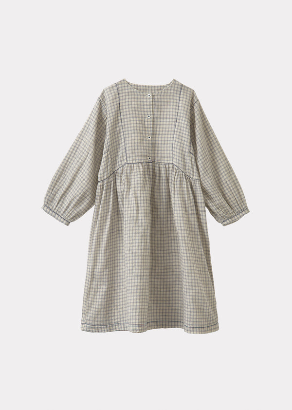 caramel YARROW GIRL'S COTTON DRESS - WHITE / NAVY CHECK