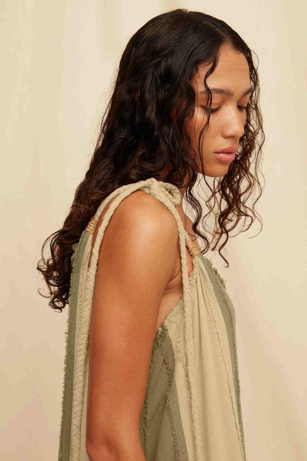 Caravana AKBAL LINES DRESS - OLIVE / SEPIA